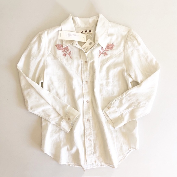 AMO Tops - AMO Georgia Rose Embroidered Western Top Sz L